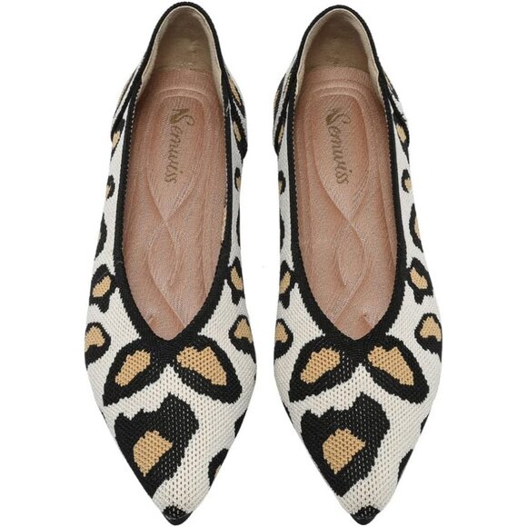 Women's Leopard Casual Dressy Ballet Pointed Toe Leopard Flats Mesh Office Shoes - Picture 1 of 6